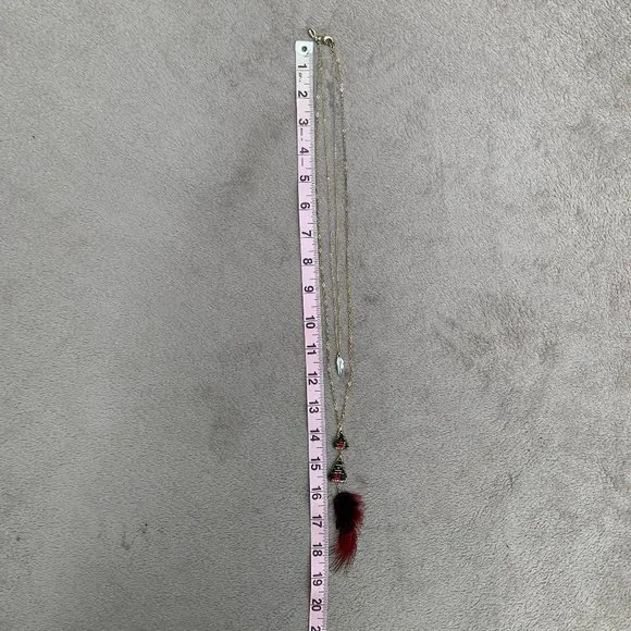 Express Layered Golden-Toned Beaded Triangles and Feather Necklace - Picture 13 of 15